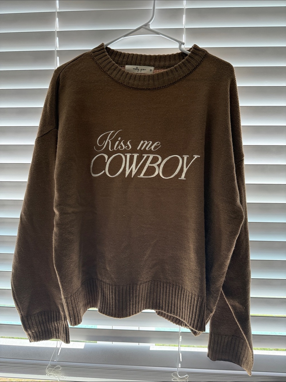 NWOT Kiss Me Cowboy Brown Crewneck Sweater